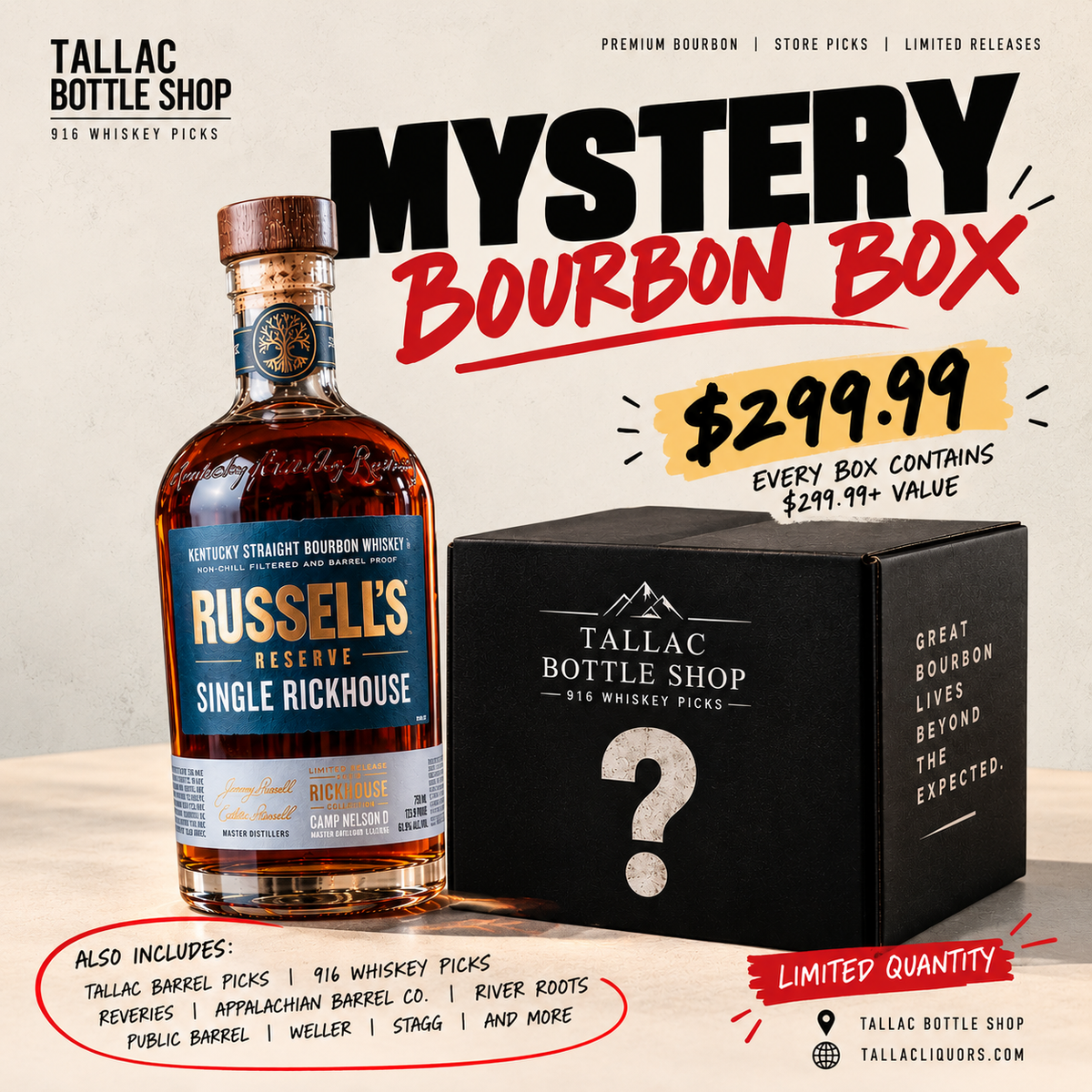 Tallac Mystery Bourbon Box: Chance at Russell's Reserve Single Rickhouse