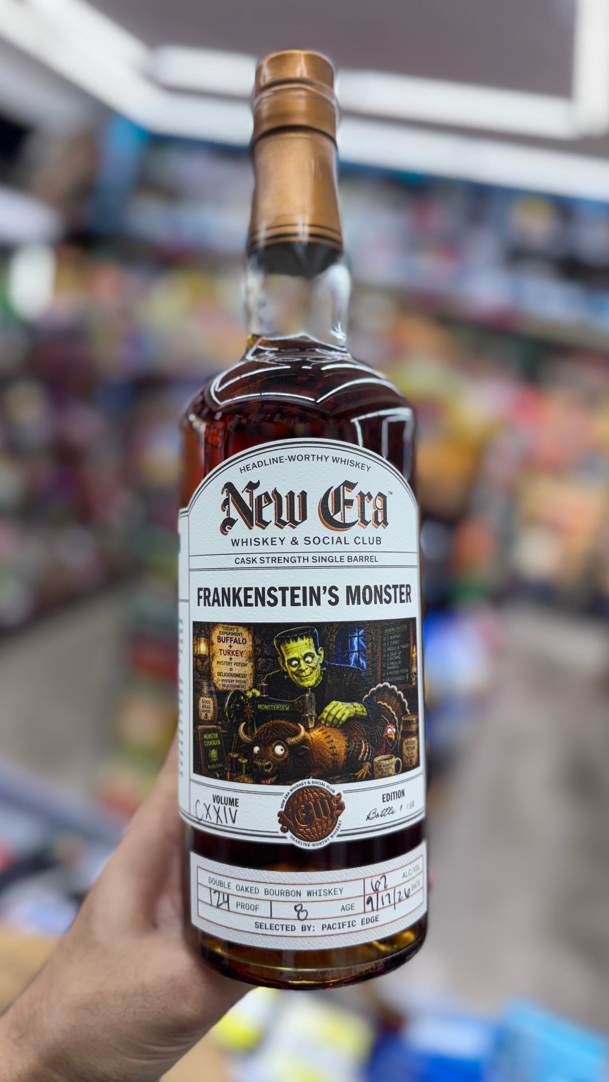 New Era Whiskey & Social Club 'Frankenstein's Monster' 8 Year Buff Turkey Cask Strength Single Barrel Double Oaked Bourbon (Vol. CXXIV) 124 Proof