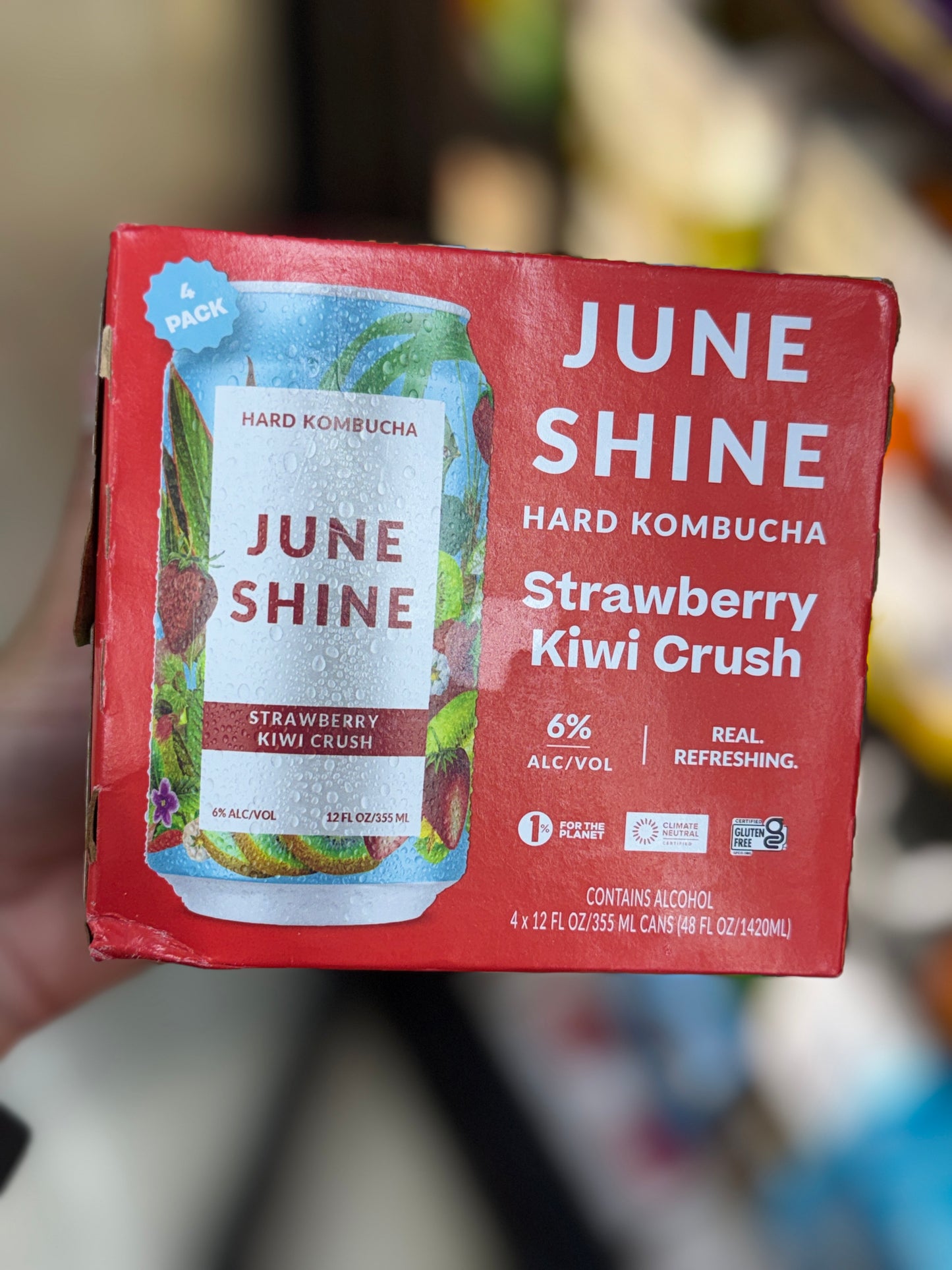 JuneShine Strawberry Kiwi Crush Hard Kombucha 4-Pack (12oz Cans) | 6% ABV
