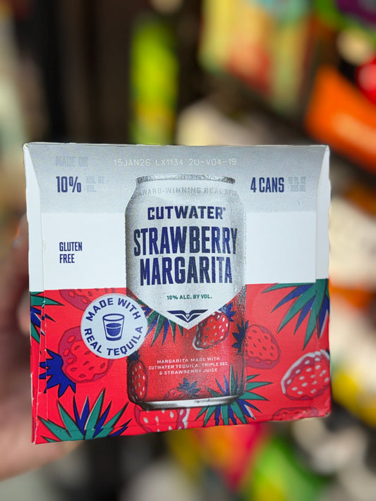 Cutwater Strawberry Margarita Canned Cocktail 4-Pack | 10% ABV Real Tequila