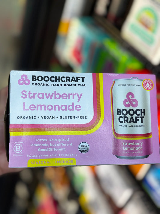 BoochCraft Strawberry Lemonade Organic Hard Kombucha 6-Pack | 7% ABV
